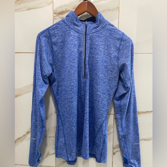 Nike dry Fit element Blue Heather Long Sleeve 1/2 zip running Top womens M - Picture 2 of 10